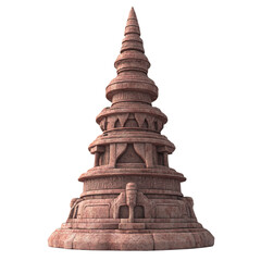 Architectural structure of a temple, isolated on a transparent background, ancient stone building with symmetrical layers and spire