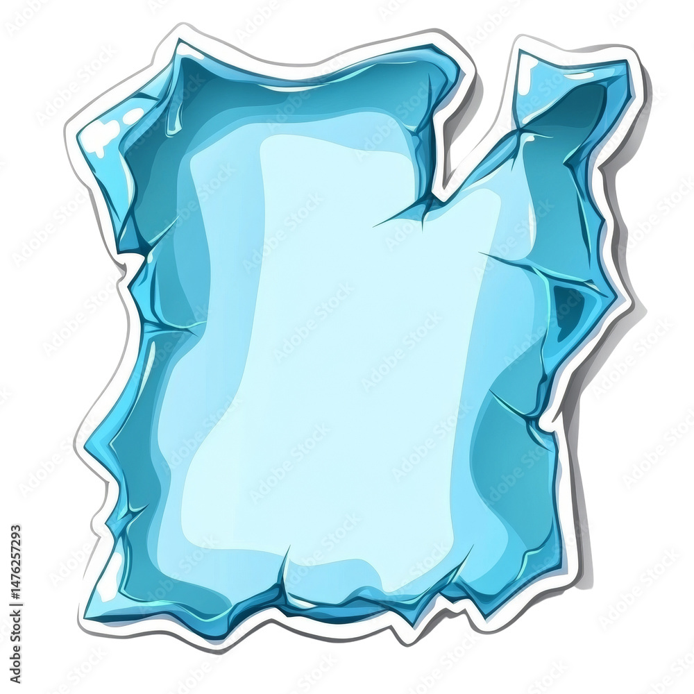 Poster abstract cool blue shimmering ice floe fragment, cartoon frozen texture element with isolated transp