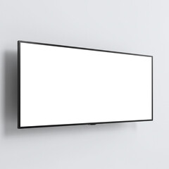 Obraz premium Wall-Mounted TV with White Screen on White Background