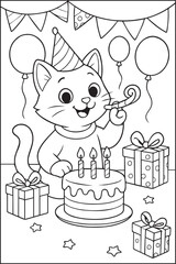 Coloring Cat Birthday