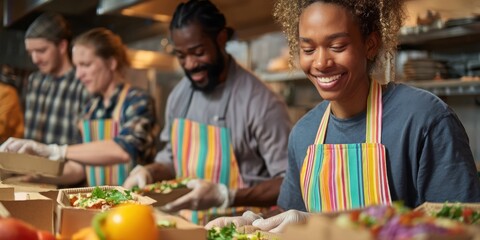 Obraz premium Female Baker Smiling With Bread and Team Behind