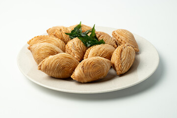 Favorite Asian delight Curry Puff stuff with chicken or beef isolated in white background