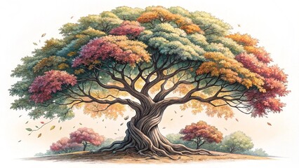 Whimsical Stylized Tree with Fluffy Canopy and Twisted Trunk