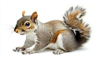 Obraz premium Cute squirrel with bushy tail and soft fur, showcasing its playful nature and curiosity. This small animal is often found in parks and forests