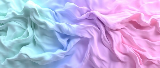 Fototapeta premium Soft, pastel fabric draped in gentle waves, transitioning from light blue to pink