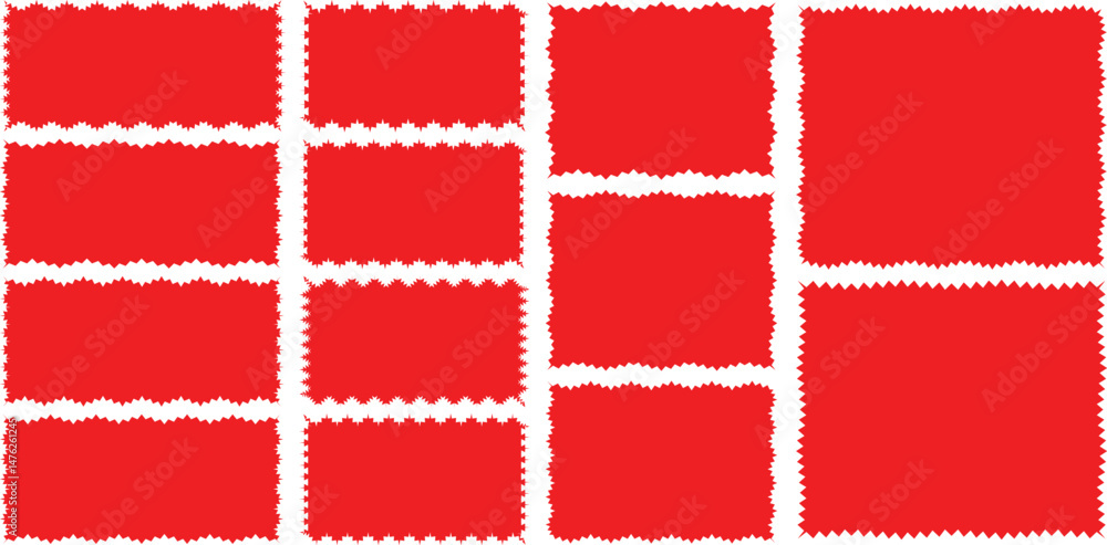 Poster set of with zigzag frames edge red color silhouette scalloped scallop edge shape rectangle shape wit