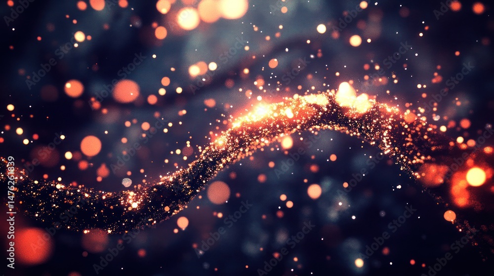 Poster abstract swirling particles, glowing bokeh lights. possible use background design