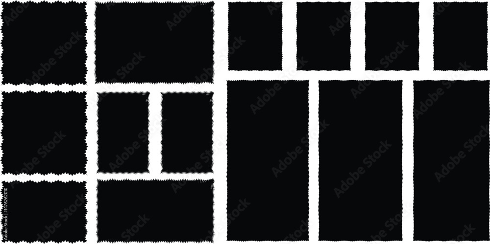 Aufkleber set of with zigzag edge black frames silhouette scalloped scallop edge shape rectangle shape with zi