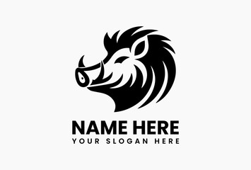 Monochrome Wild Boar Vector Logo Illustration. Minimalist Animal Art