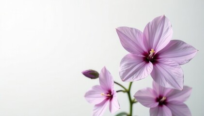 Fototapeta premium Elegant pastel purple and white flower bouquet, white backdrop , flowers, petals