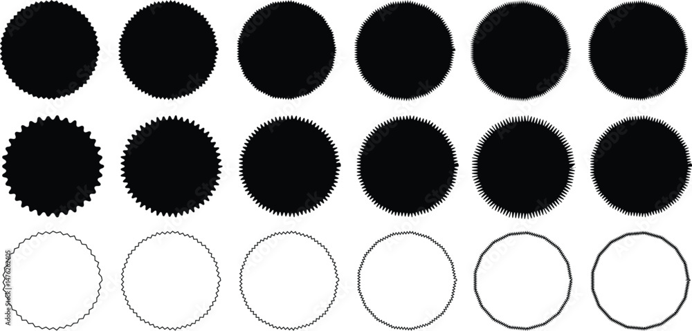 Fototapete wave zigzag dividers. undulating zig zag round frame. circle with sharp and rounded waves edge. sale