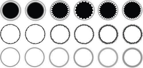 Fototapeta premium Set of edge zigzag sale sticker price tag scallop shapes star scalloped edge black collection rectangle and ellipse rounded border element set. vector vintage vector silhouette stickers 
