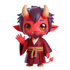 3D Cute demon waves his hand isolated on white background