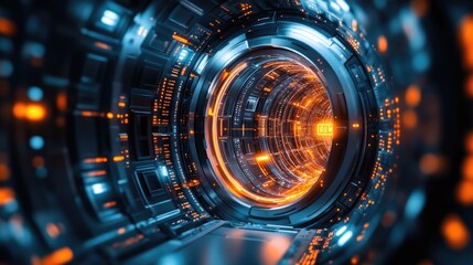 Obraz premium Futuristic technological tunnel interior design.
