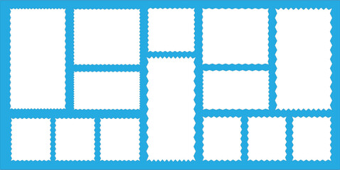 Calarful Postage stamp icons and frames vector shape set decorative clip art element set Minimalist linear frames with stars modern