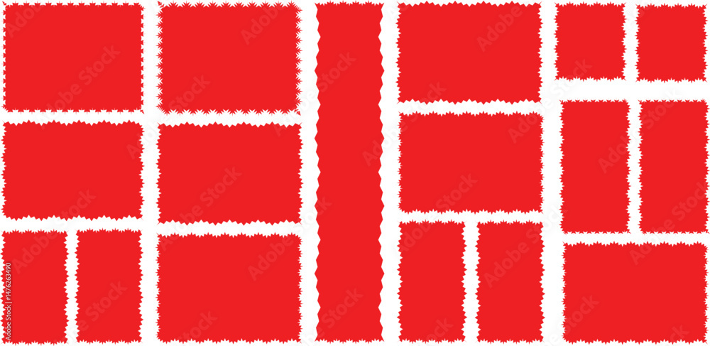 Aufkleber red and white knitted fabric et of frames with scallop edge shape. rectangle shape frame with zigzag