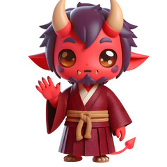 3D Cute demon waves his hand isolated on white background