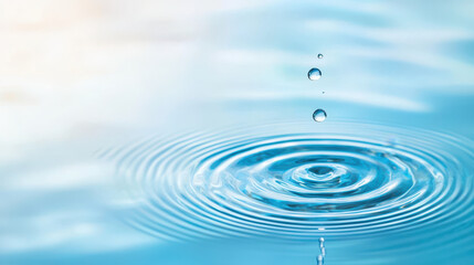 Calm blue water with ripples and droplets creating serene atmosphere, evoking tranquility and peace