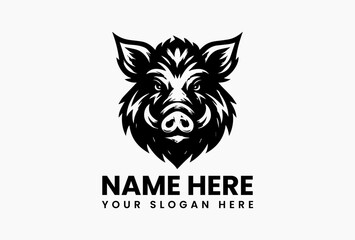 Bold Wild Boar Face Vector Logo Graphic. Fierce Wildlife Design