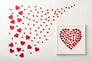 Minimalist Floating Red Heart Cluster Forming Heart Shape on White Background