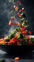 Stir Fry Vegetables Flying In Wok