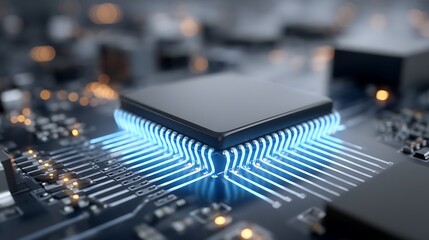 Glowing CPU  Digital Core Technology Closeup.