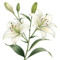 Obraz premium White Lily Flower Illustration with Buds 2025