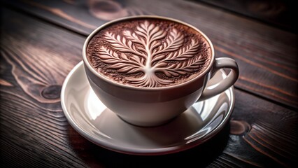 Barista Latte Art Skills Tree Design on a Fresh Latte