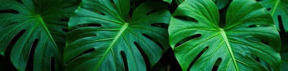 Intricate vein patterns of lush Monstera leaves , tropical leaves, nature