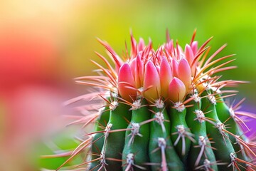 Close up view of cactus spines reveals intricate details and vibrant colors in natural light