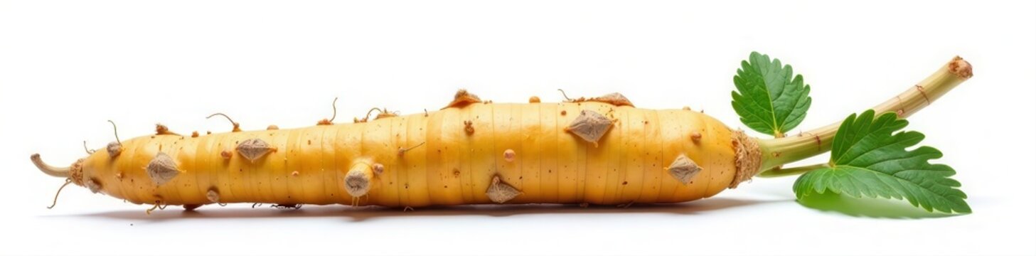 Large plantain root, isolated white background, plant part, plantago major, detail