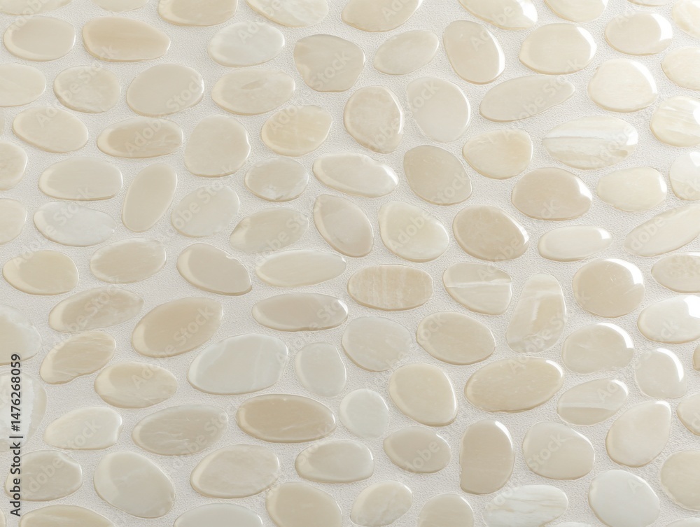 Aufkleber seamless texture of polished river stones close up overhead view background of smooth cream colored 