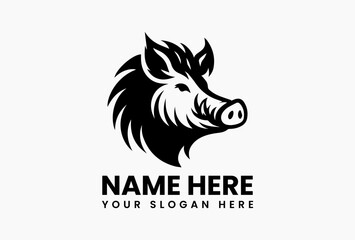 Bold Wild Boar Face Vector Logo Graphic. Fierce Wildlife Design