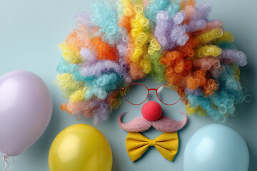 Celebrate happiness with colorful clown accessories for World Smile Day and funny events in a joyful setting