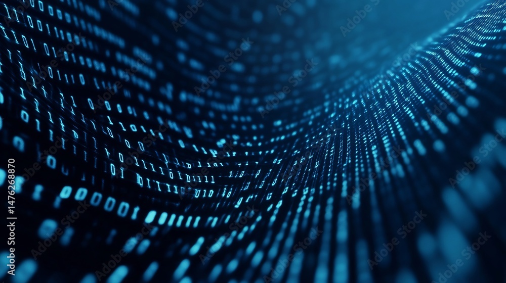 Poster digital data matrix background with binary code and blue tones ideal for cybersecurity and it themes