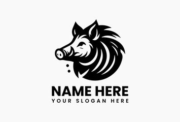 Bold Wild Boar Face Vector Logo Graphic. Fierce Wildlife Design