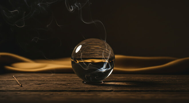 Mystical glass sphere swirling smoke enigmatic beauty dark background