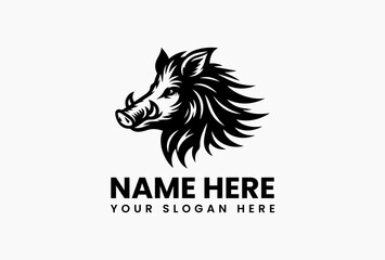 Detailed Wild Boar Head Vector Logo Silhouette. Classic Wildlife Motif