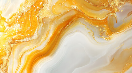 Luxurious abstract yellow gold amber orange fluid art with sparkling glitter on transparent background perfect for premium website banners and elegant fashion print