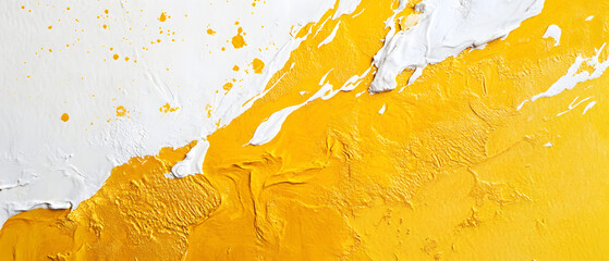 Abstract distressed yellow orange grunge paint splatter texture on transparent background suitable for vintage website banners, urban fashion print and aged advertisement
