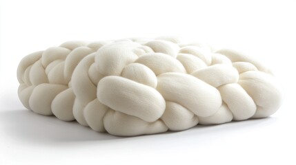 Luxurious oversized white braided cushion or ottoman with soft texture and modern design