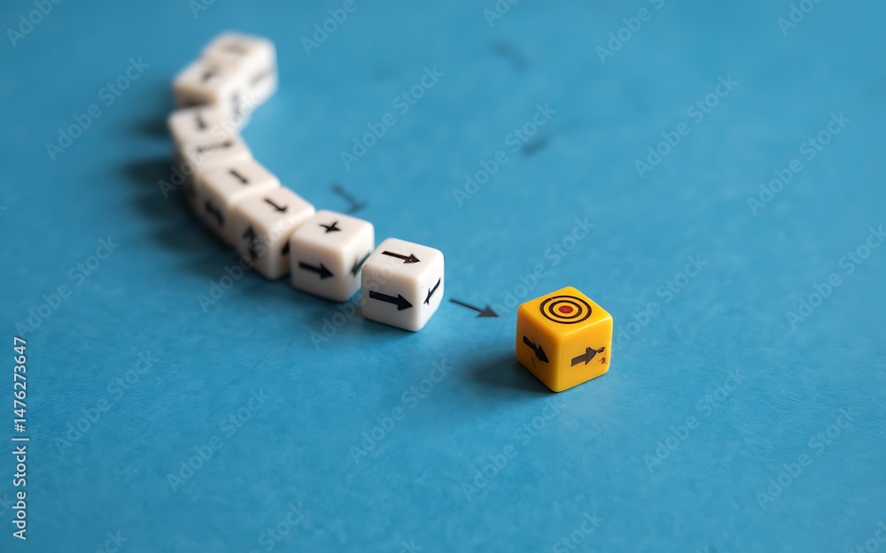 Poster achieving your goals a visual representation of strategic planning and progress using dice