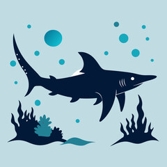 Silhouette of a sawfish gliding near the seabed