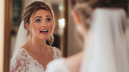 Fototapeta premium Bride's Emotional Reflection Before Wedding