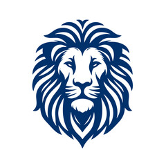 Obraz premium Majestic Lion Head Vector Graphic, Blue and White, Wildlife Art
