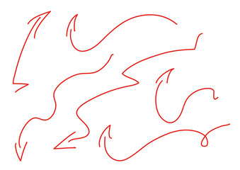 赤い手描きのラフな矢印セット