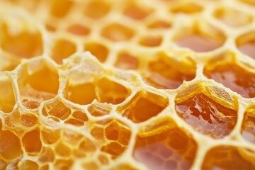 Honeycomb close-up,  golden honey-filled cells