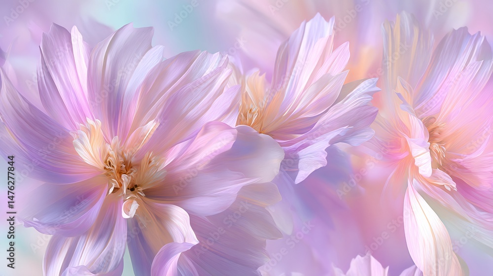 Poster faint flower background with a pastel color palette featuring detailed petals and gentle light creat