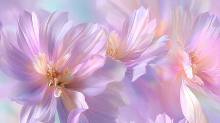 Faint flower background with a pastel color palette featuring detailed petals and gentle light creating an elegant and delicate design overlay cut out on isolated transparent removed background