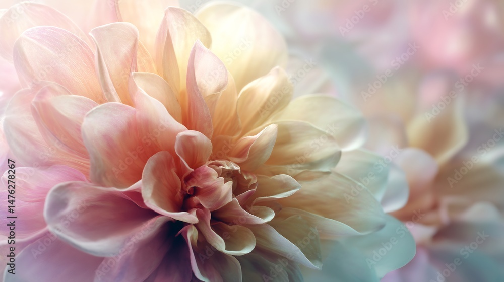 Poster faint flower background with a pastel color palette featuring detailed petals and gentle light creat